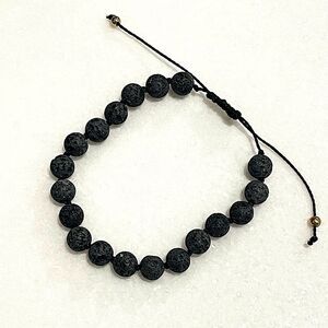 Dark Grey Lava Handmade Adjustable Beaded Bracelet